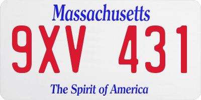 MA license plate 9XV431