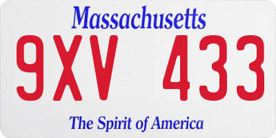 MA license plate 9XV433