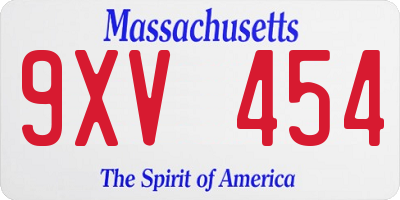 MA license plate 9XV454