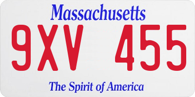 MA license plate 9XV455