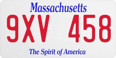 MA license plate 9XV458