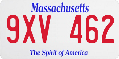 MA license plate 9XV462
