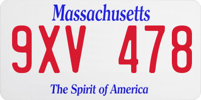 MA license plate 9XV478