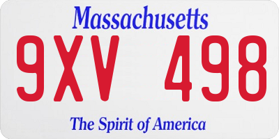 MA license plate 9XV498