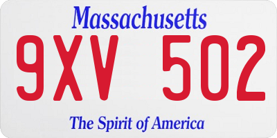 MA license plate 9XV502