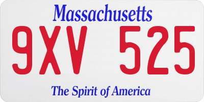 MA license plate 9XV525