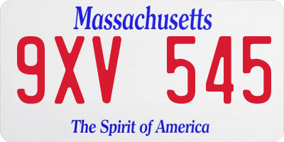 MA license plate 9XV545