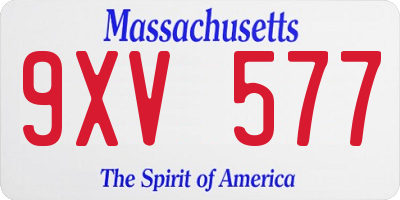 MA license plate 9XV577