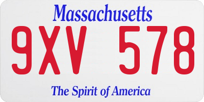 MA license plate 9XV578