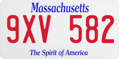 MA license plate 9XV582