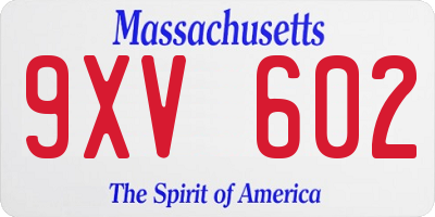 MA license plate 9XV602