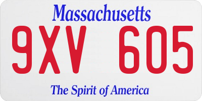 MA license plate 9XV605