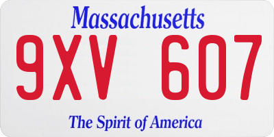 MA license plate 9XV607