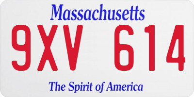 MA license plate 9XV614
