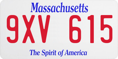 MA license plate 9XV615