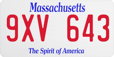 MA license plate 9XV643
