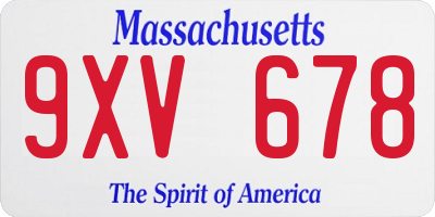 MA license plate 9XV678