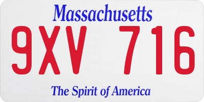MA license plate 9XV716