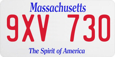 MA license plate 9XV730
