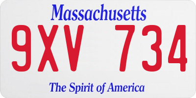 MA license plate 9XV734