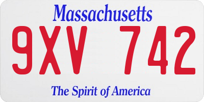 MA license plate 9XV742