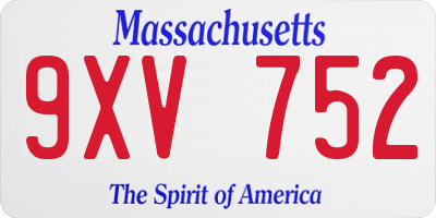 MA license plate 9XV752