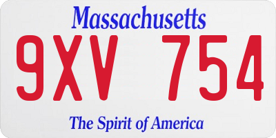 MA license plate 9XV754