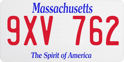 MA license plate 9XV762