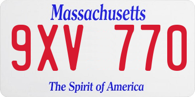 MA license plate 9XV770