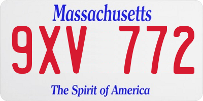 MA license plate 9XV772