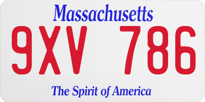 MA license plate 9XV786