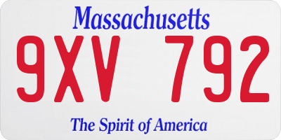MA license plate 9XV792