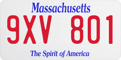 MA license plate 9XV801
