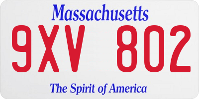 MA license plate 9XV802