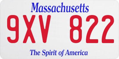 MA license plate 9XV822