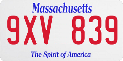 MA license plate 9XV839