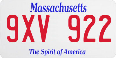 MA license plate 9XV922