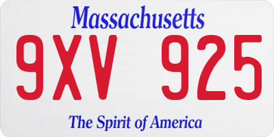 MA license plate 9XV925
