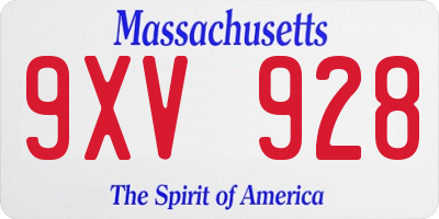 MA license plate 9XV928