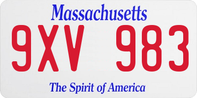 MA license plate 9XV983