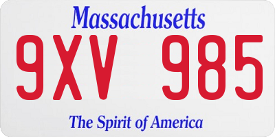 MA license plate 9XV985