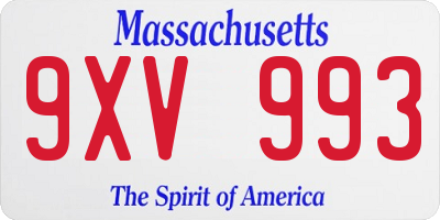 MA license plate 9XV993