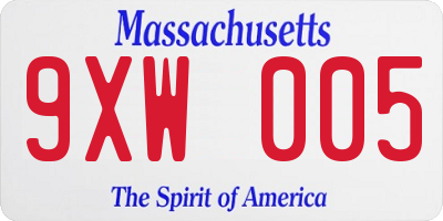 MA license plate 9XW005