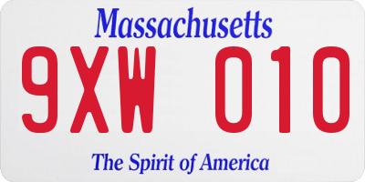 MA license plate 9XW010