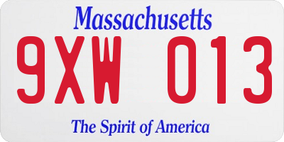 MA license plate 9XW013