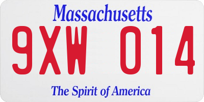 MA license plate 9XW014