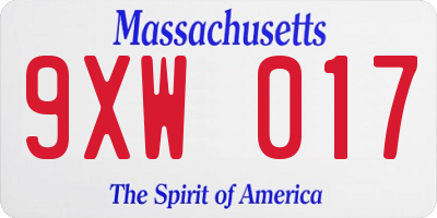 MA license plate 9XW017