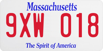MA license plate 9XW018