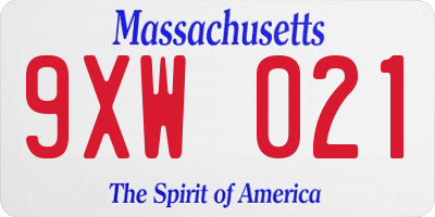 MA license plate 9XW021