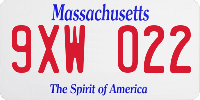 MA license plate 9XW022